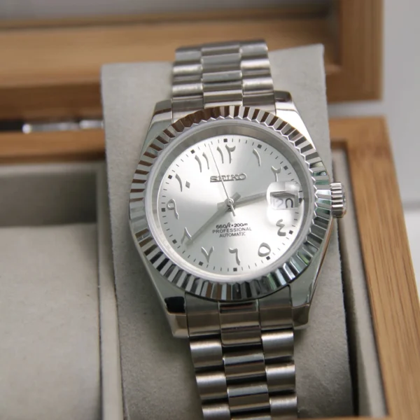 SEIKO MOD DATEJUST | ARABIC SILVER GREY - Image 4