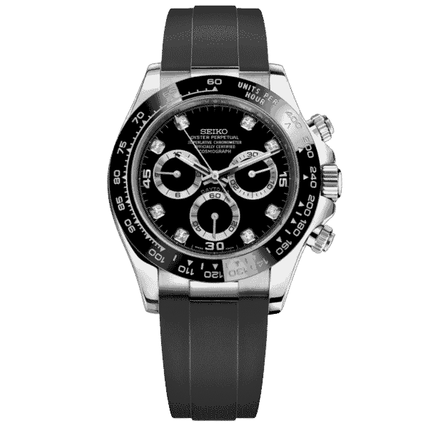 Seiko Mod Daytona VK63 Black Silver Diamond 40mm